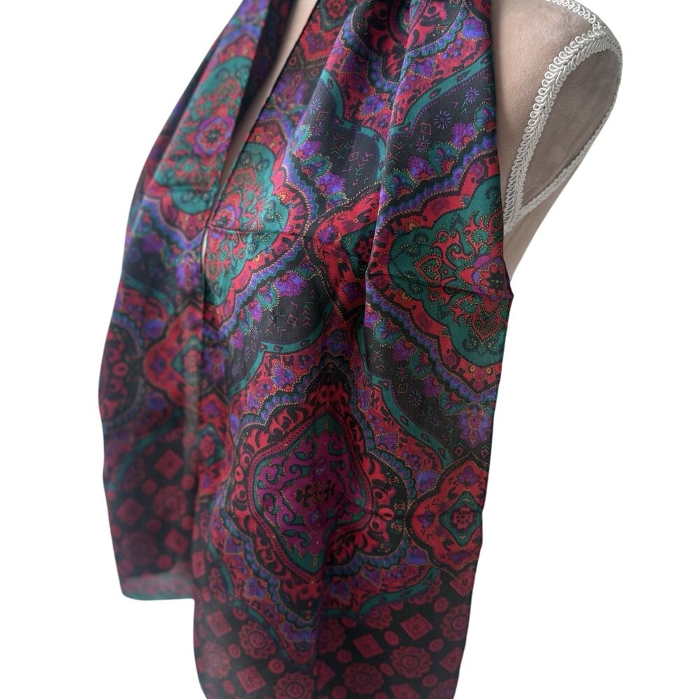 Vintage Liz Claiborne 100% Silk Paisley Oblong Scarf 10x52 Black Jewel Tone